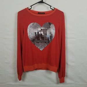 NWOT red Wildfox disco heart sweater XS